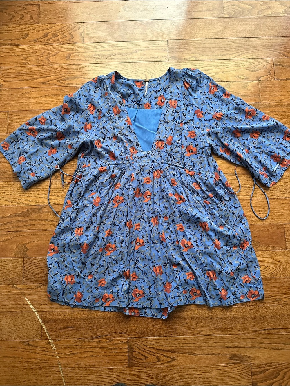 Free People Boho Mini Dress Womens Size XS Blue Floral Lined Pockets
